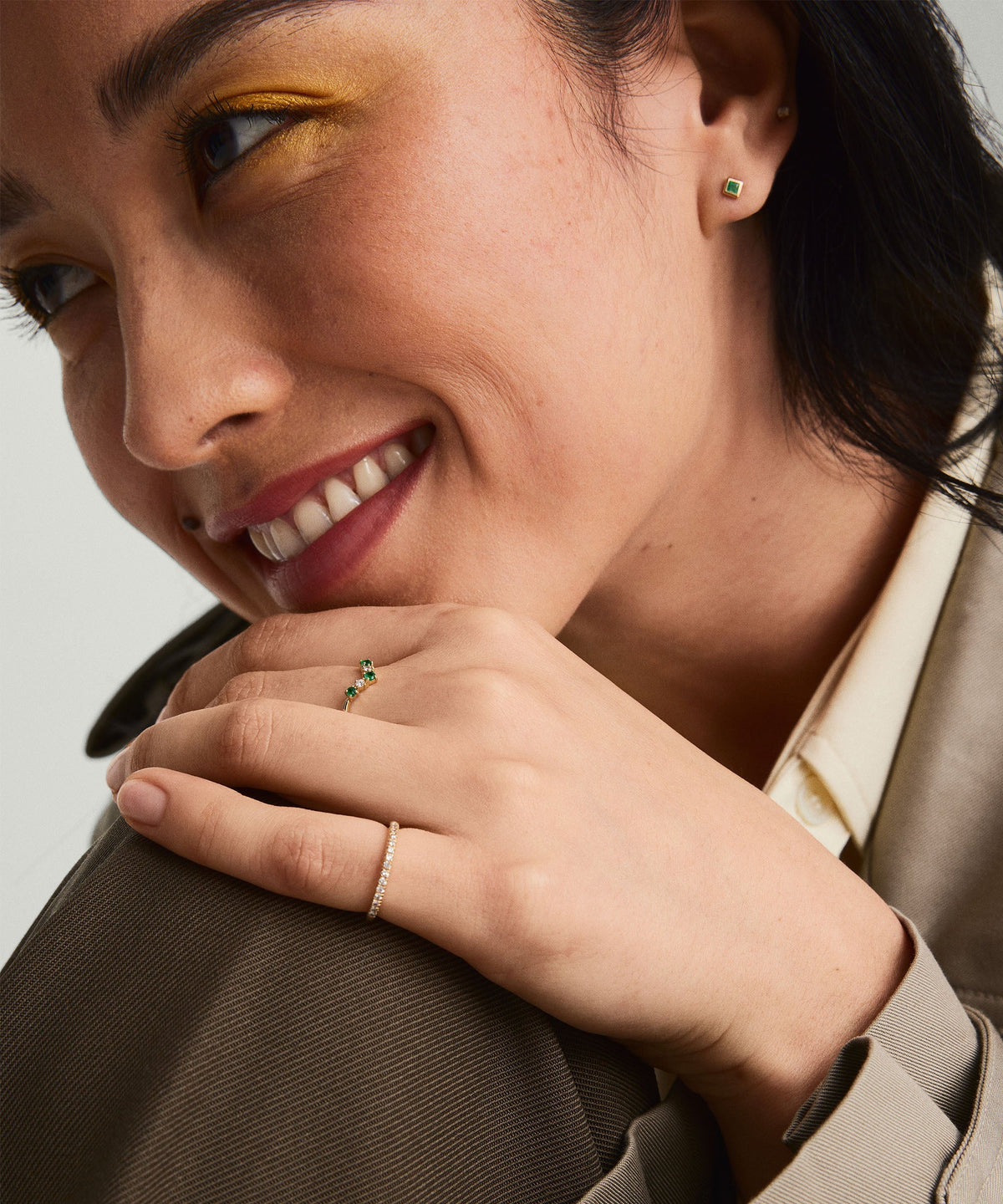 Emerald and Diamond Wishbone Ring
