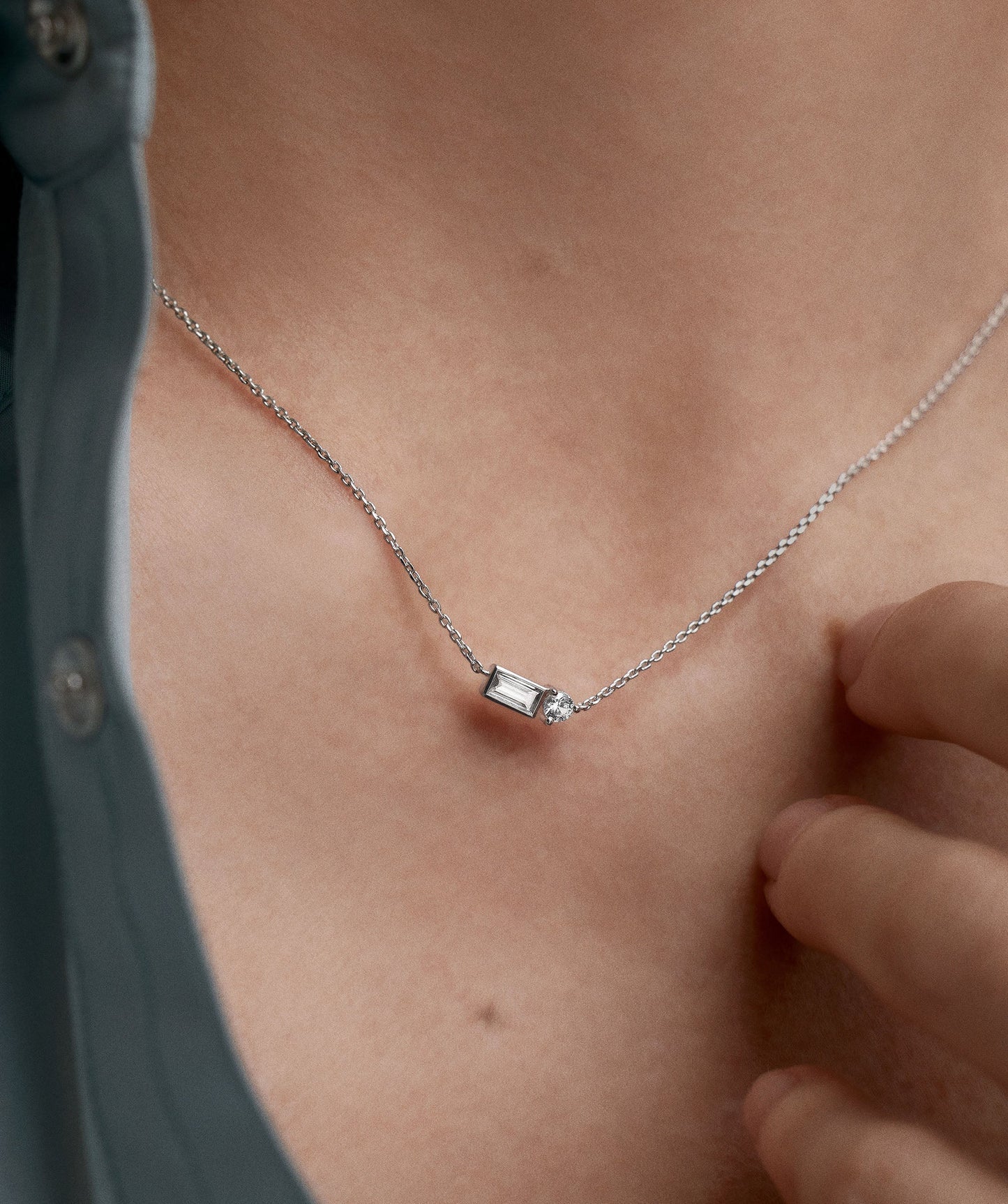 Lab Grown Sapphire Baguette Round Necklace