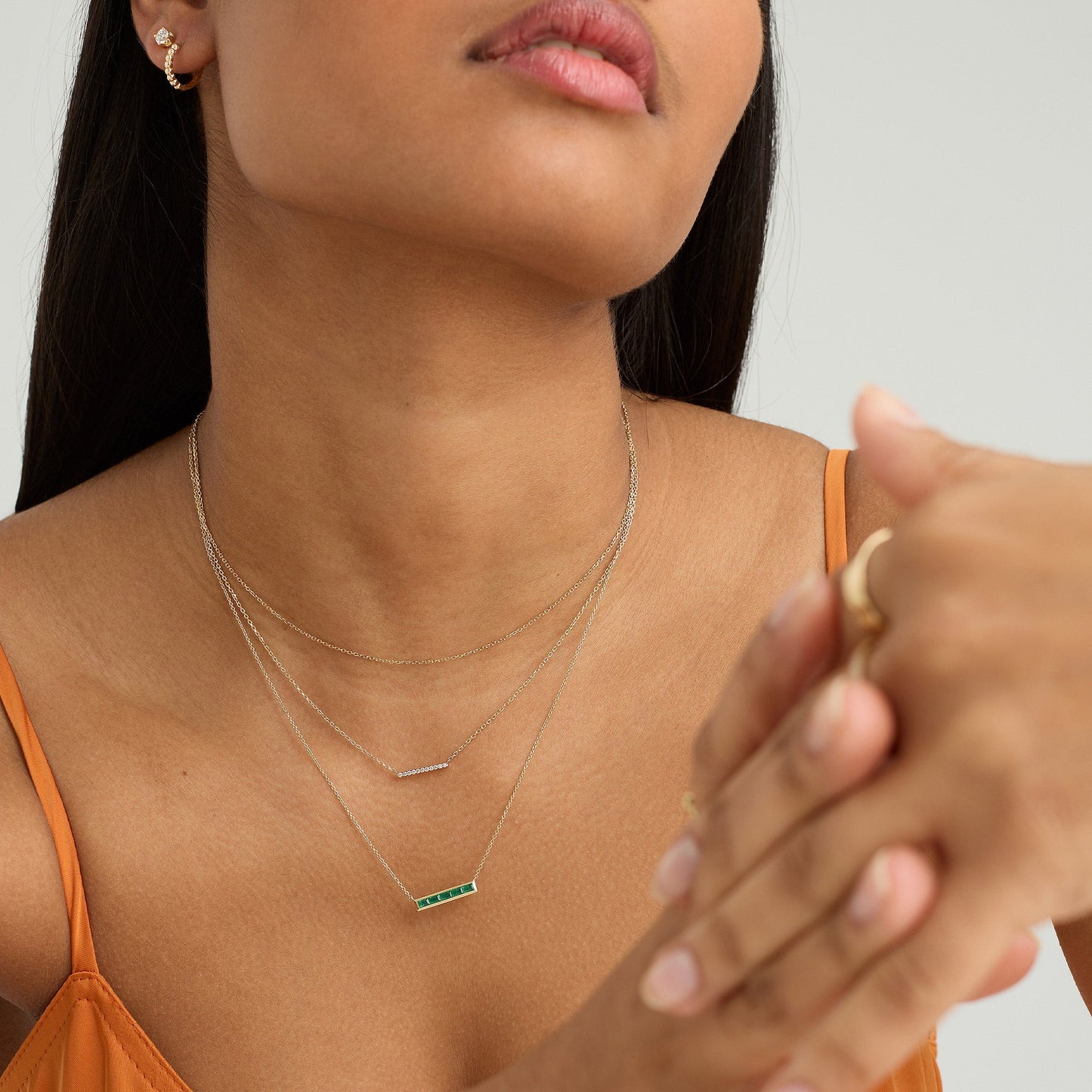 Baguette Emerald Bar Necklace