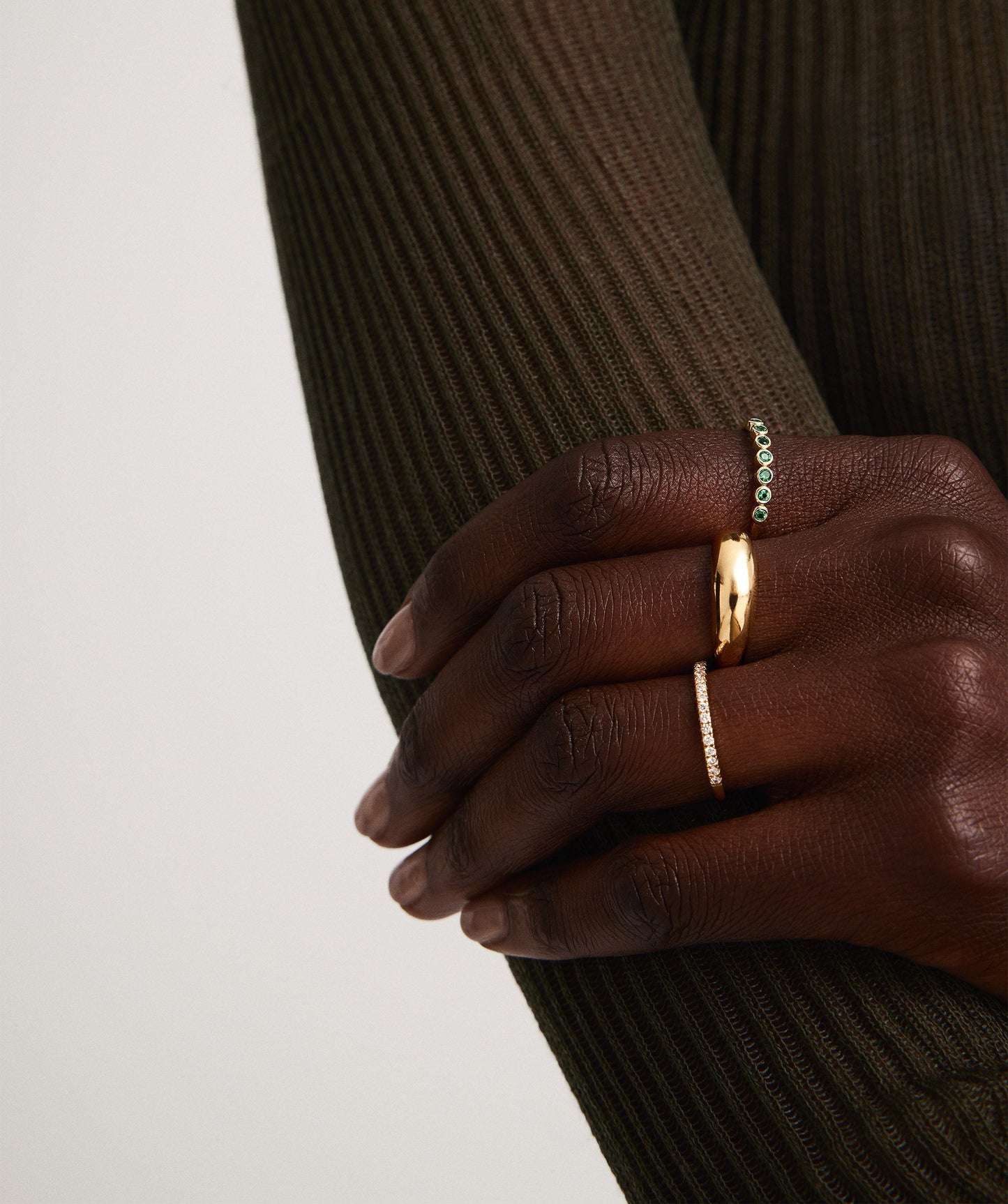 Bezel Emerald Half Eternity Band