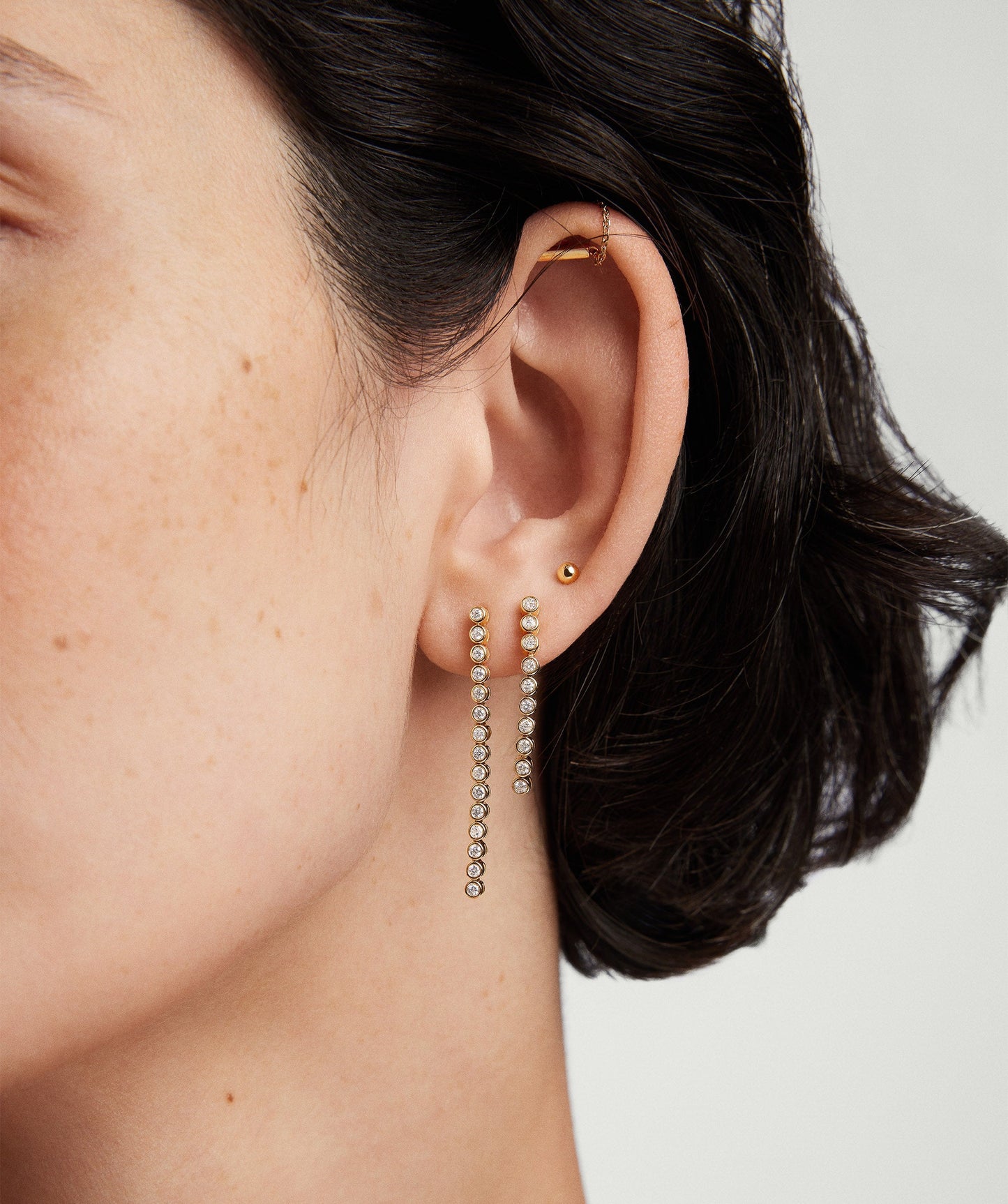 Bezel Lab Grown Diamond Long Tennis Earrings