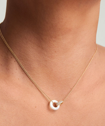 Linked Pavé Diamond Pearl Necklace
